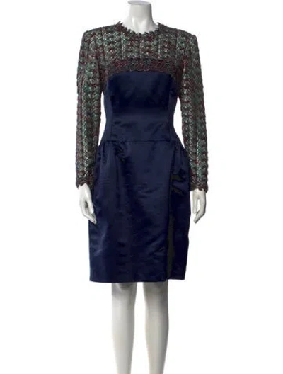 Pre-owned Saks Fifth Avenue Lace Pattern Knee-length Dress In Blue