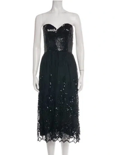 Pre-owned Saks Fifth Avenue Lace Pattern Midi Length Dress In Black