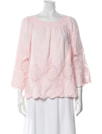 Pre-owned Saks Fifth Avenue Lace Pattern Scoop Neck Blouse In Pink