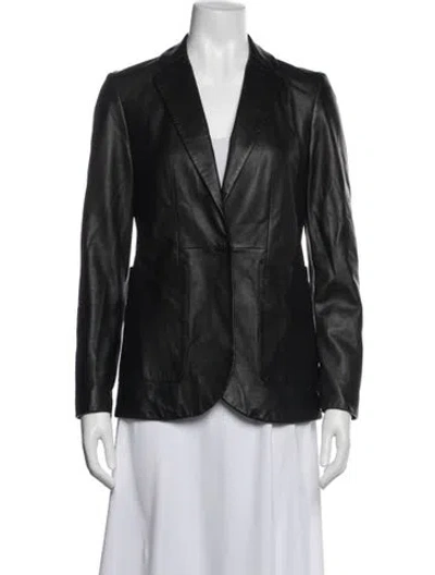 Pre-owned Saks Fifth Avenue Lamb Leather Blazer In Black