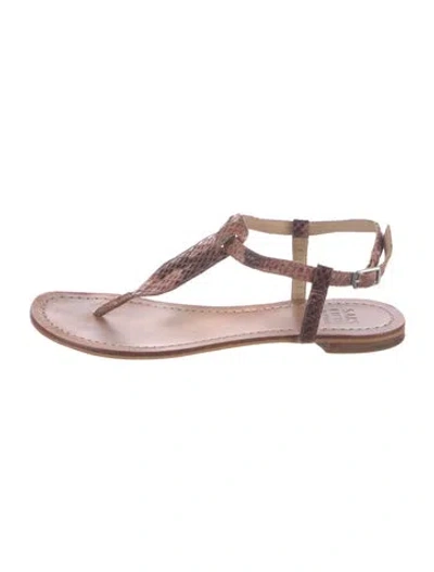 Pre-owned Saks Fifth Avenue Leather Animal Print T-strap Sandals In Pink