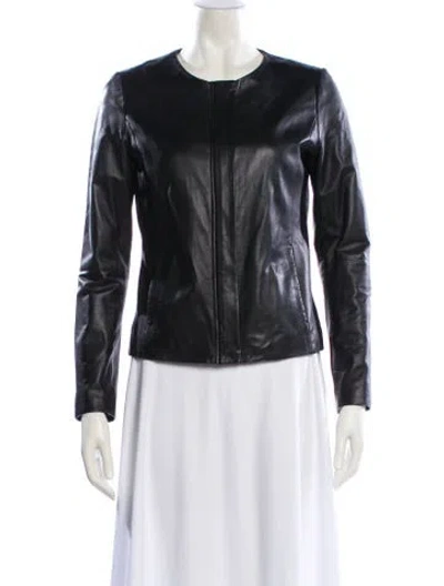 Pre-owned Saks Fifth Avenue Leather Biker Jacket In Black
