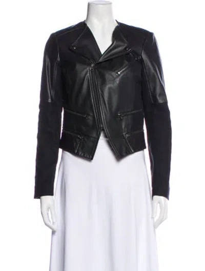 Pre-owned Saks Fifth Avenue Leather Biker Jacket In Black
