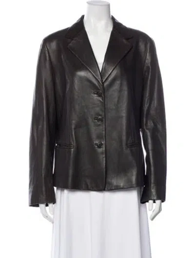 Pre-owned Saks Fifth Avenue Leather Blazer In Gray