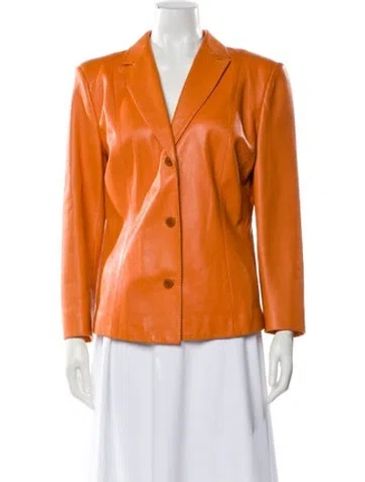 Pre-owned Saks Fifth Avenue Leather Blazer In Orange