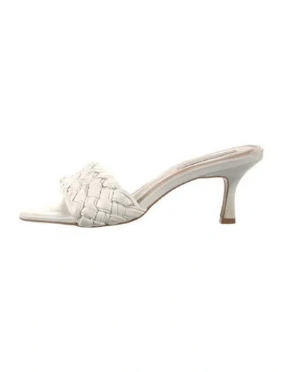 Pre-owned Saks Fifth Avenue Leather Braided Accents Slides In White