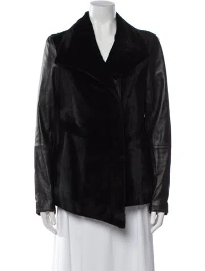 Pre-owned Saks Fifth Avenue Leather Coat In Black