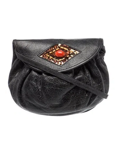 Pre-owned Saks Fifth Avenue Leather Crossbody Bag In Black