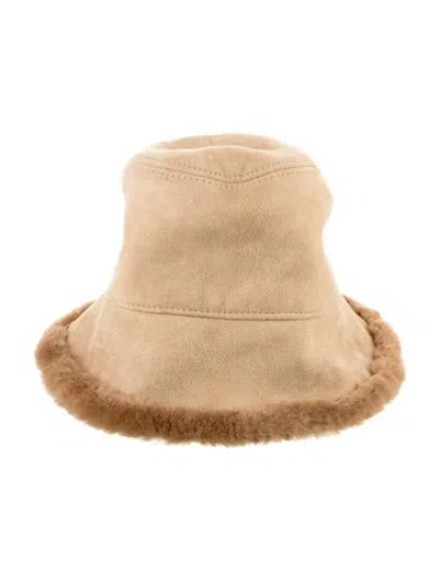 Pre-owned Saks Fifth Avenue Leather Fur Bucket Hat In Neutral
