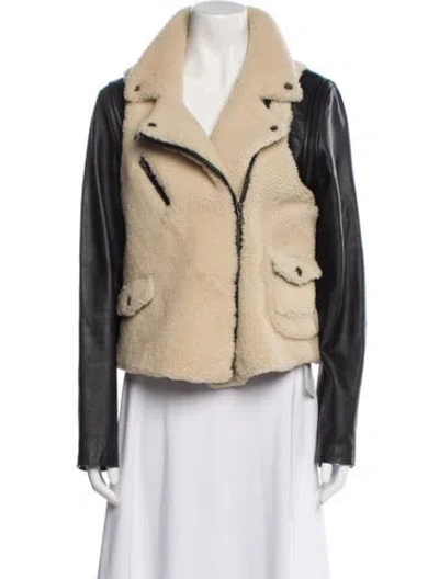Pre-owned Saks Fifth Avenue Leather Fur Jacket In Neutral