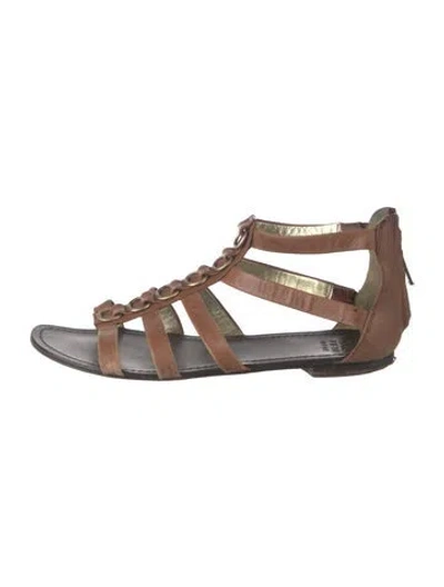 Pre-owned Saks Fifth Avenue Leather Gladiator Sandals In Brown