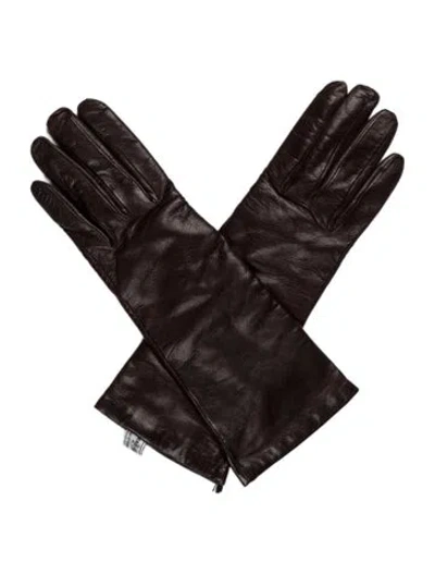 Pre-owned Saks Fifth Avenue Leather Gloves W/tags In Brown