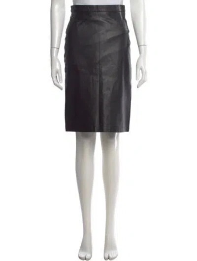 Pre-owned Saks Fifth Avenue Leather Knee-length Skirt In Black