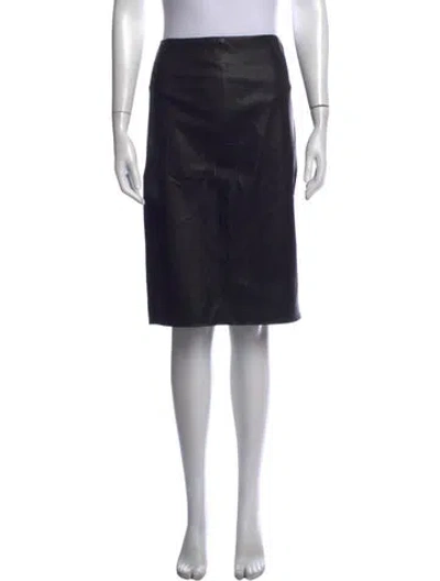 Pre-owned Saks Fifth Avenue Leather Knee-length Skirt In Black