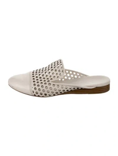 Pre-owned Saks Fifth Avenue Leather Lace Pattern Mules In Neutrals