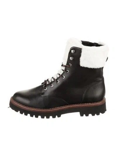 Pre-owned Saks Fifth Avenue Leather Lace-up Boots In Black