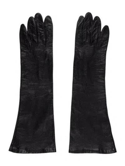 Pre-owned Saks Fifth Avenue Leather Long Gloves In Black