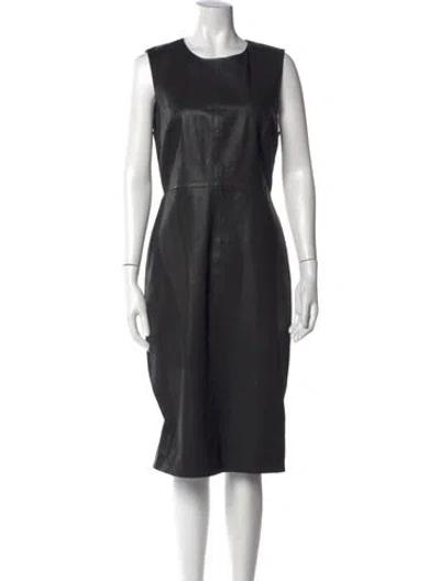 Pre-owned Saks Fifth Avenue Leather Midi Length Dress In Black