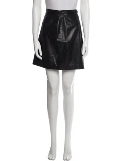 Pre-owned Saks Fifth Avenue Leather Mini Skirt In Black