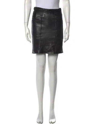 Pre-owned Saks Fifth Avenue Leather Mini Skirt In Black