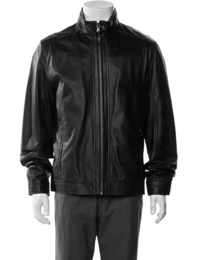 Pre-owned Saks Fifth Avenue Leather Moto Jacket In Black