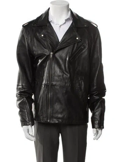 Pre-owned Saks Fifth Avenue Leather Moto Jacket In Brown