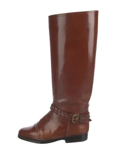 Pre-owned Saks Fifth Avenue Leather Riding Boots In Brown