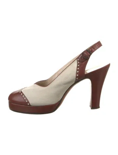 Pre-owned Saks Fifth Avenue Leather Slingback Pumps In Brown