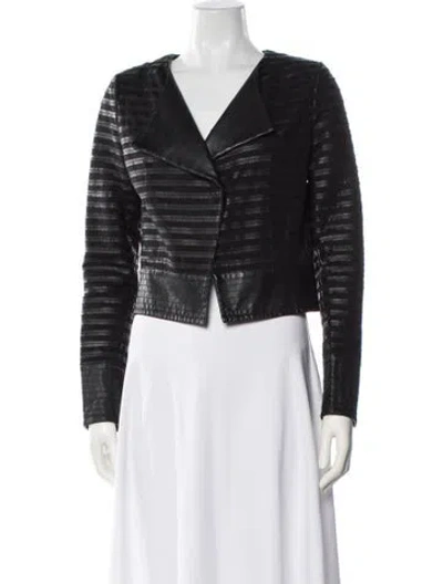 Pre-owned Saks Fifth Avenue Leather Striped Jacket In Black