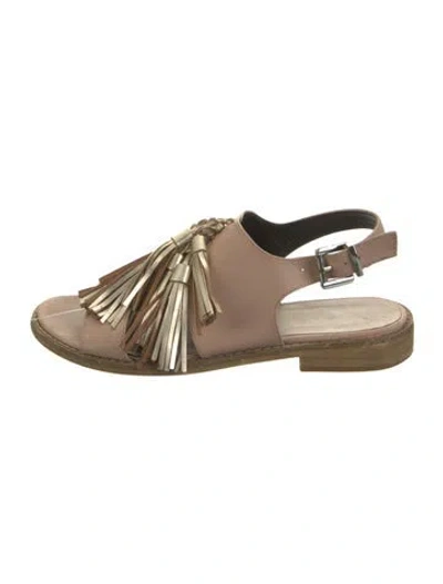 Pre-owned Saks Fifth Avenue Leather Tassel Accents Sandals In Neutrals