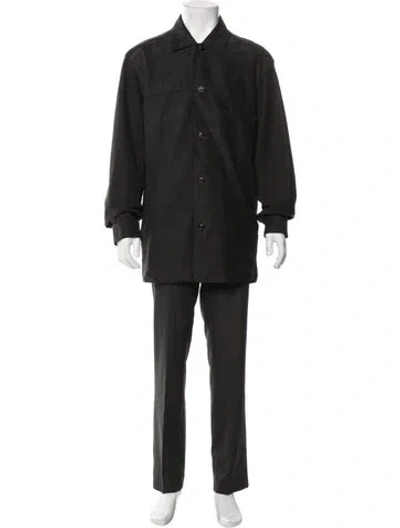 Pre-owned Saks Fifth Avenue Leather Trench Coat In Gray