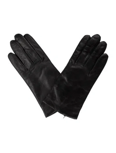 Pre-owned Saks Fifth Avenue Leather Winter Gloves In Black