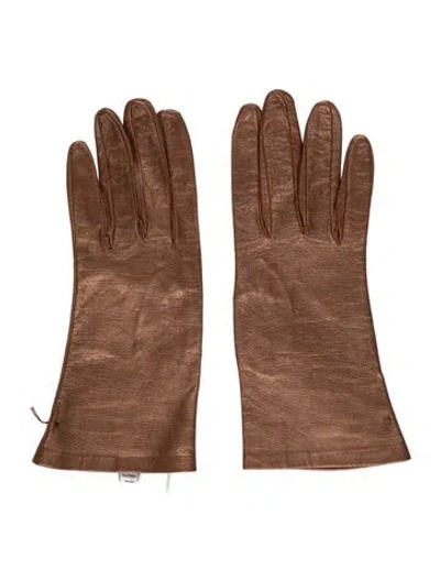Pre-owned Saks Fifth Avenue Leather Winter Gloves In Brown