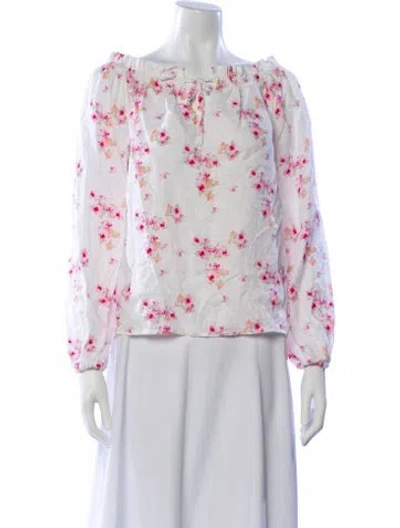 Pre-owned Saks Fifth Avenue Linen Floral Print Blouse In Multi