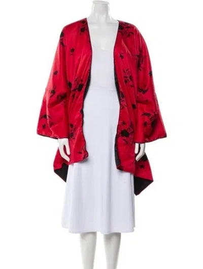 Pre-owned Saks Fifth Avenue Linen Floral Print Jacket In Red