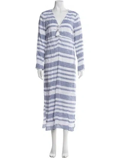 Pre-owned Saks Fifth Avenue Linen Long Dress In Blue