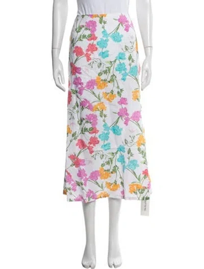 Pre-owned Saks Fifth Avenue Linen Midi Length Skirt In White