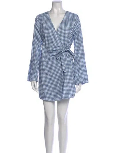 Pre-owned Saks Fifth Avenue Linen Mini Dress In Blue