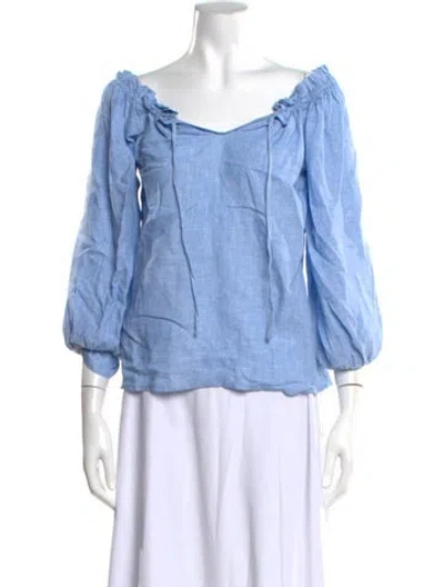 Pre-owned Saks Fifth Avenue Linen Off-the-shoulder Blouse In Blue