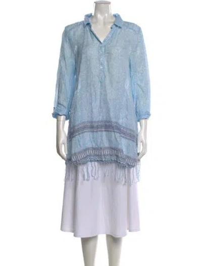 Pre-owned Saks Fifth Avenue Linen Paisley Print Tunic In Blue