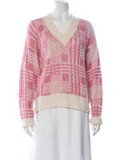 Pre-owned Saks Fifth Avenue Linen Patterned Sweater In Pink