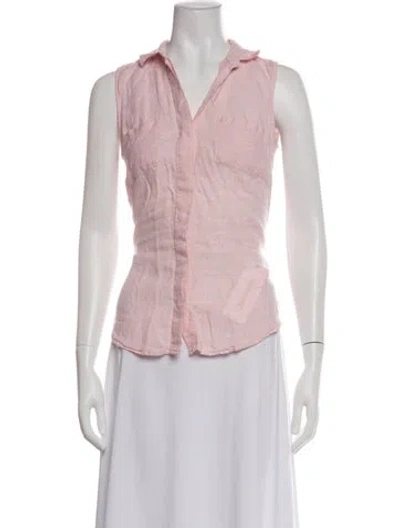 Pre-owned Saks Fifth Avenue Linen Sleeveless Button-up Top In Pink