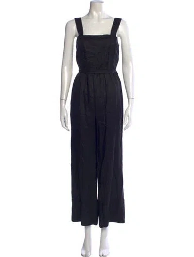 Pre-owned Saks Fifth Avenue Linen Square Neckline Jumpsuit W/ Tags In Black