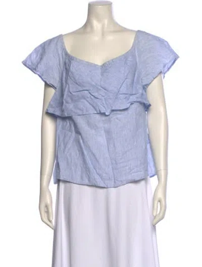 Pre-owned Saks Fifth Avenue Linen V-neck Blouse In Blue