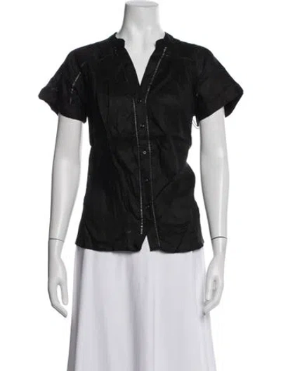 Pre-owned Saks Fifth Avenue Linen V-neck Blouse W/ Tags In Blue