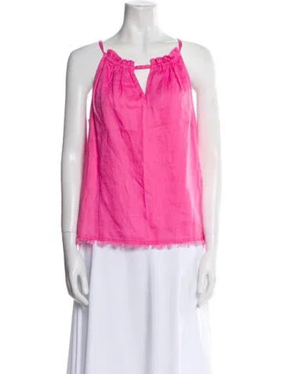 Pre-owned Saks Fifth Avenue Linen V-neck Blouse W/ Tags In Pink