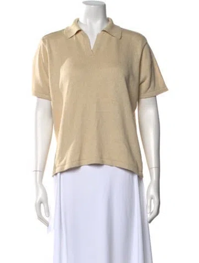 Pre-owned Saks Fifth Avenue Linen V-neck Polo In Neutral
