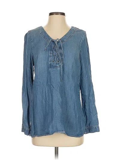 Pre-owned Saks Fifth Avenue Long Sleeve Blouse In Blue