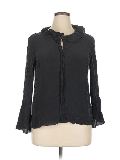 Pre-owned Saks Fifth Avenue Long Sleeve Silk Top Black Keyhole Neckline Tops
