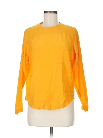 Pre-owned Saks Fifth Avenue Long Sleeve Silk Top Yellow Crew Neck Tops